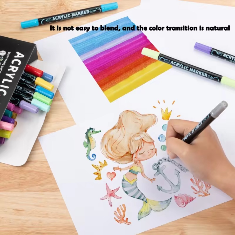12–72 Farben Acryl-Gouache-Farbstifte, Pinsel-Zeichenmarker-einstellen für professionelle Künstler, freundlicher, Graffiti-Stoffmarker mit zwei Spitzen