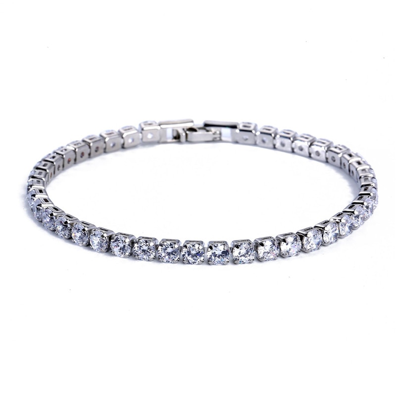 Bracelet de Tennis en zircone cubique 4mm pour femmes, Bracelets de couleur argent