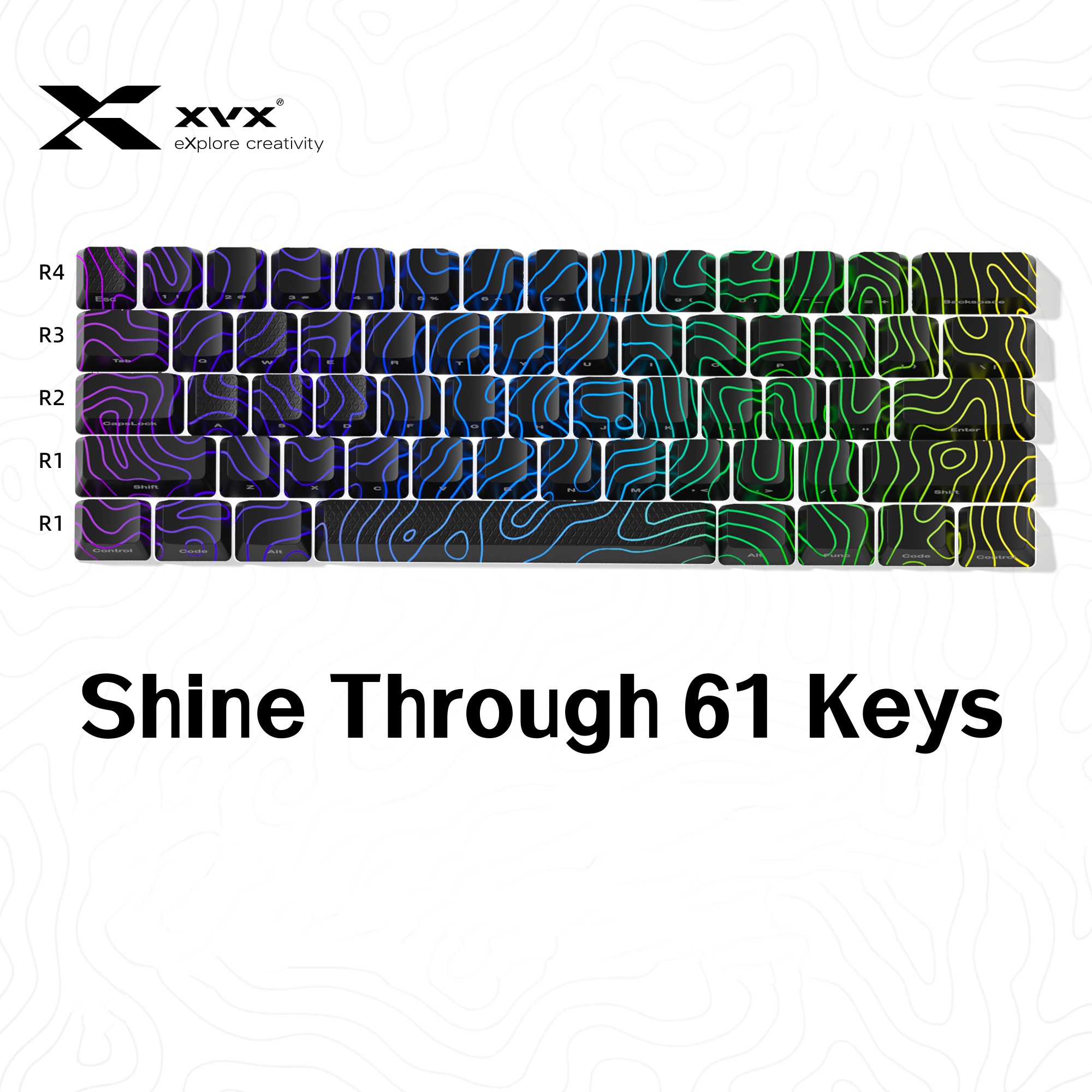 XVX Topographic Version Pattern Shine-Through OEM Profile IMD-Tech Keycap Set 118 keys: Pink