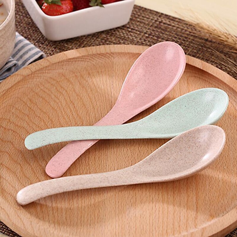 3pcs/lot Soup Spoon Wheat Fiber Tea Coffee Spoon For Tea Party Teaspoons Ice Cream Flatware Soup Spoon Sets