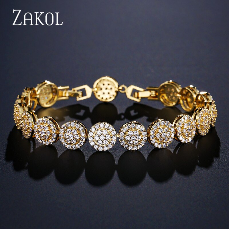 Zakol Charmant Bloem Armband Hand-Set Micro Mozaiek Craft Aaa + Cz Bezaaid Armband Bijouterie Voor Vrouwen En Meisjes FSBP2029: Gold Color