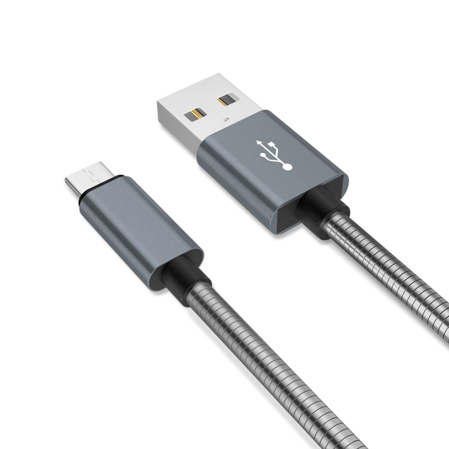 Nohon metalen veer micro usb-kabel voor samsung  s4 s5 s6 s7 j7 roestvrijstalen snellaadkabel android-oplader datasynchronisatiekabel: Grijs / 1m