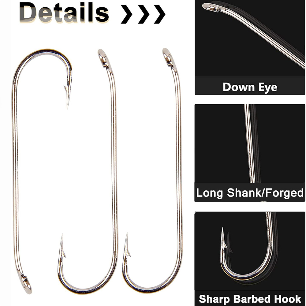 100 Stuks Vliegvissen Haken Droge Vliegbindset Haken Lange Schacht Bass Fly Haken Prikkeldraad Gebogen Vishaken Nimf Streamer Jig vliegen haak