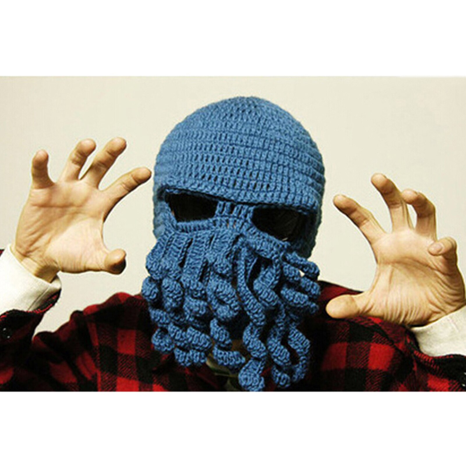 Unisex vinter varm och vindtät stickad hatt personlighet bläckfisk skägg cosplay bläckfisk hatt ansiktsmask ull mångfärgad skidhatt