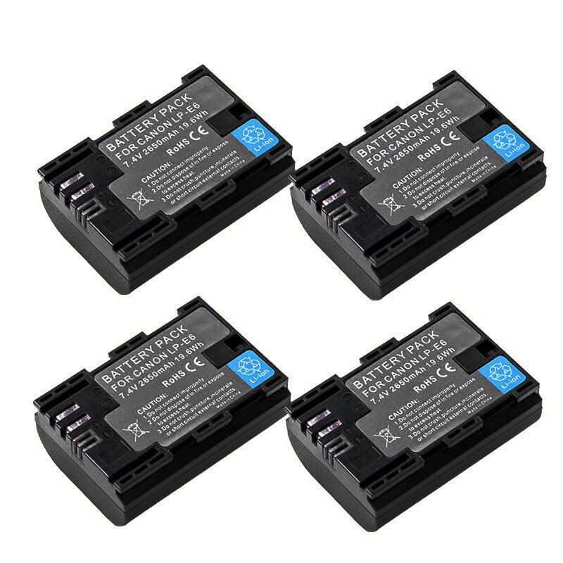 4 stk 2650 mah lp -e6 lp e6 lpe 6 batteri + led dual usb oplader til canon eos 5d 5 d 2 5ds r mark  ii 2 iii 6d 60d 60da 7d 7 d 2 70d 80d: 4 batterier