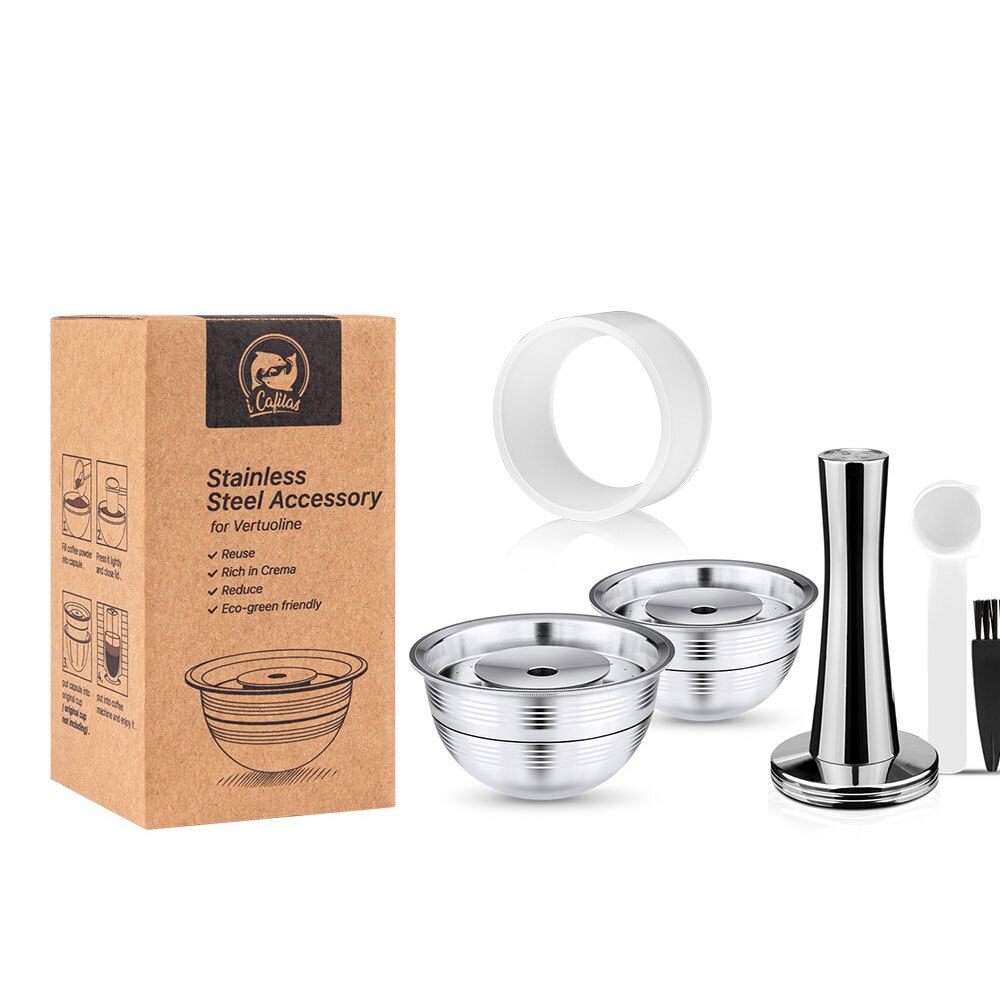 RECAFIMIL Wiederverwendbare Kapsel Für Nespresso Vertuo Nächsten Kaffee Filter Espresso Vertuoline Barista Accesorios Stahl Schote Große Tasse: 2 Kapsel 1 t 1 D