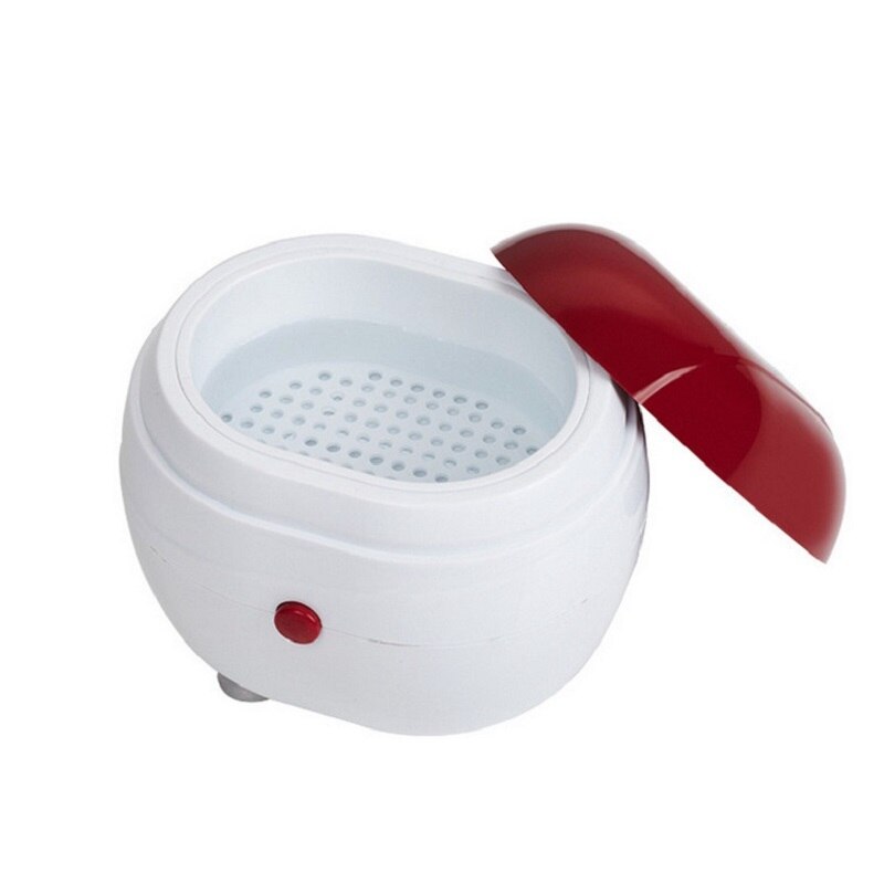Bærbar mini ultralydsrenser ultralyd vaskemaskine ultralyd vaskemaskine husholdnings smykker linser ure proteser rengøring: Rød