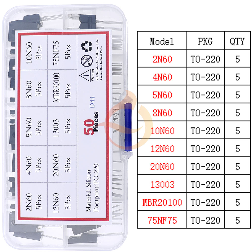 Mosfet Triode tiristor PNP NPN regulador de voltaje Chip Transistor surtido Kit TO-92 TO-126 TO-220 serie DIY caja de juego mixta: Plata