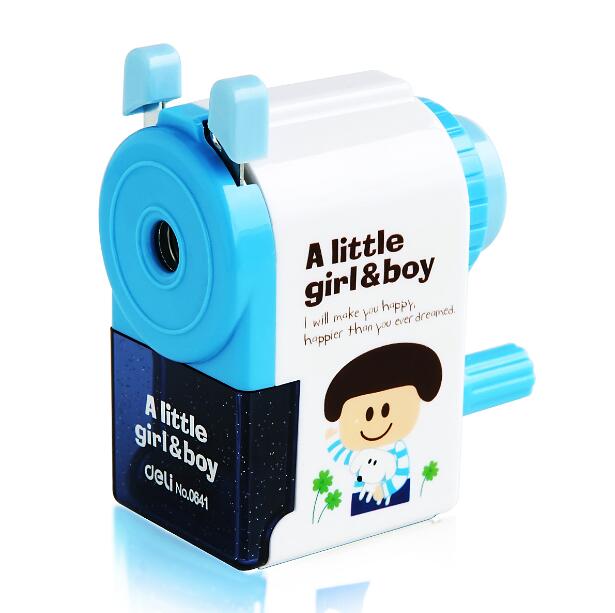 Afilador de lápiz con manivela Deli 0641, máquina coreana, artículos de papelería para estudiantes,: blue Pattern is rand