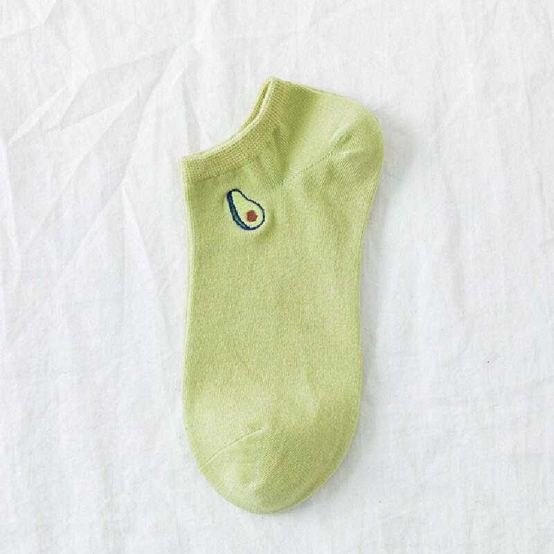Zomer schattige sokken avocado borduurwerk katoenen sokken dames ademend onzichtbaar effen kleur skarpetki korte sokken voor meisjes: Groente