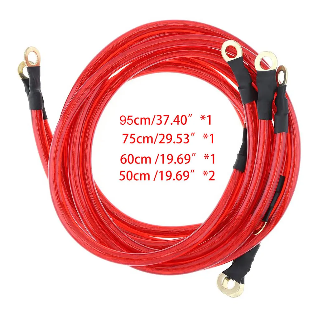 Universal Car Earth Ground Cables 5 Point Grounding Wire Kit High Performance Improve Power Auto Grounding Wire Cable Kit Parts: Red