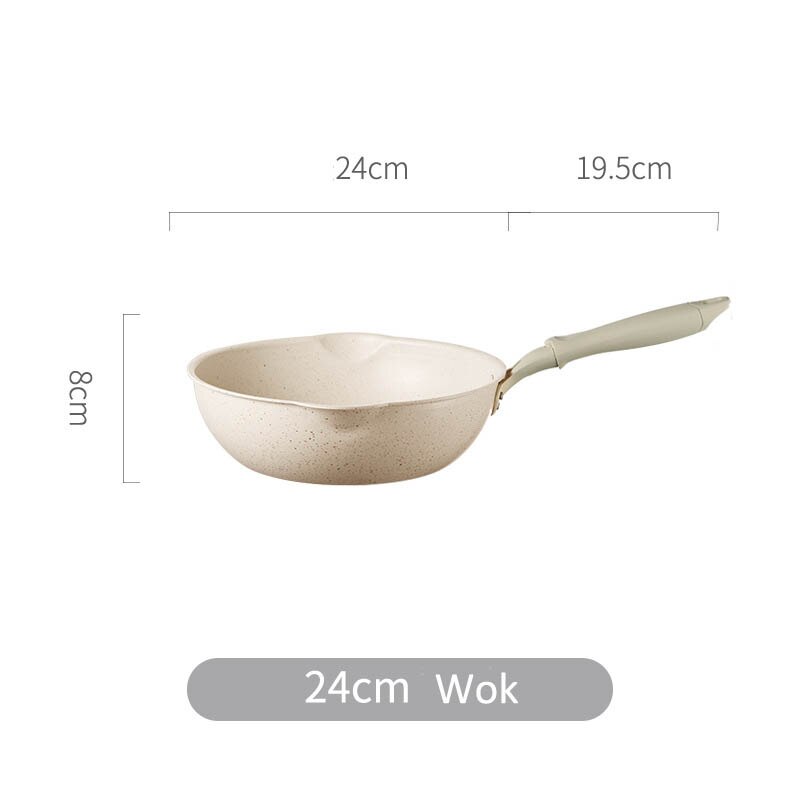 Dikke Bodem Maifan Stone Wok Non-stick Pannen Koekenpan Met Deksel Huishoudelijke Wok Koken Inductie Fornuis Gebruiksvoorwerpen Voor keuken: 24cm wok