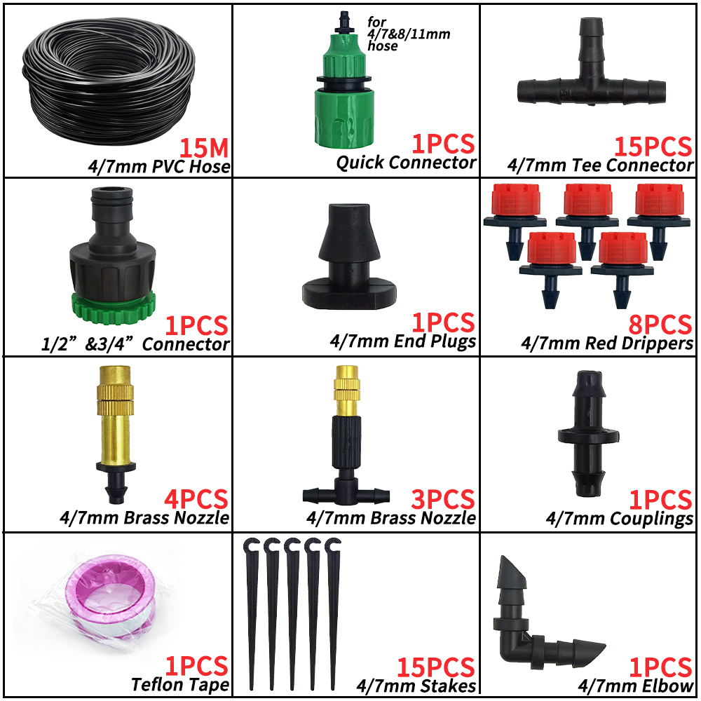 WUJIE 5-50M Tuin Micro Druppelirrigatie Automatische Besproeiingssysteem Kit Timer Controller DIY Mist Spray Koeling voor Potplanten: YELLOW