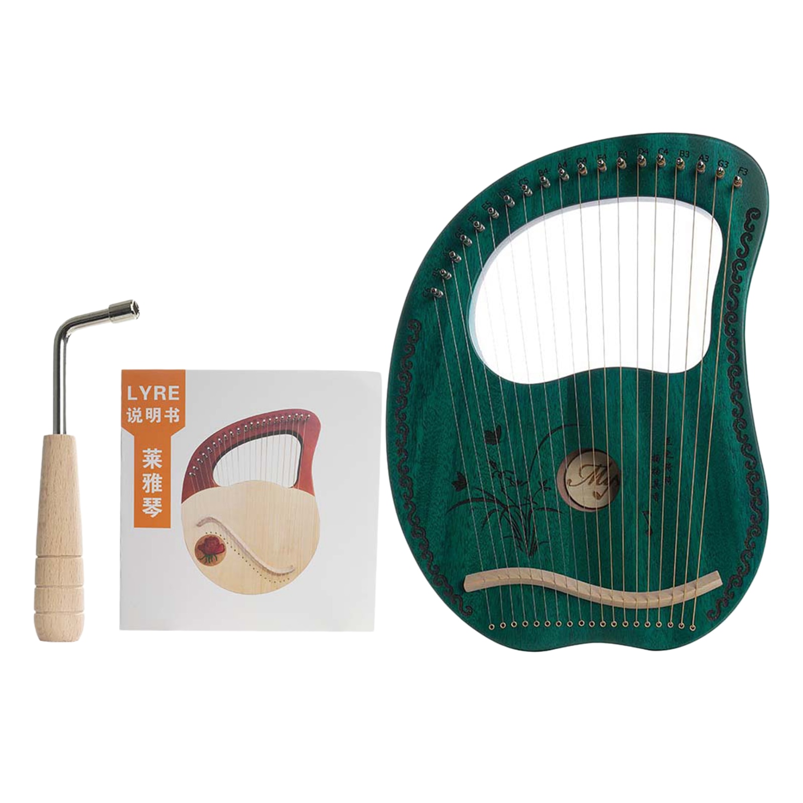 Portable Small Lyre Harp Mahogany Body &amp; Tuning Wrench Perfect for Kid