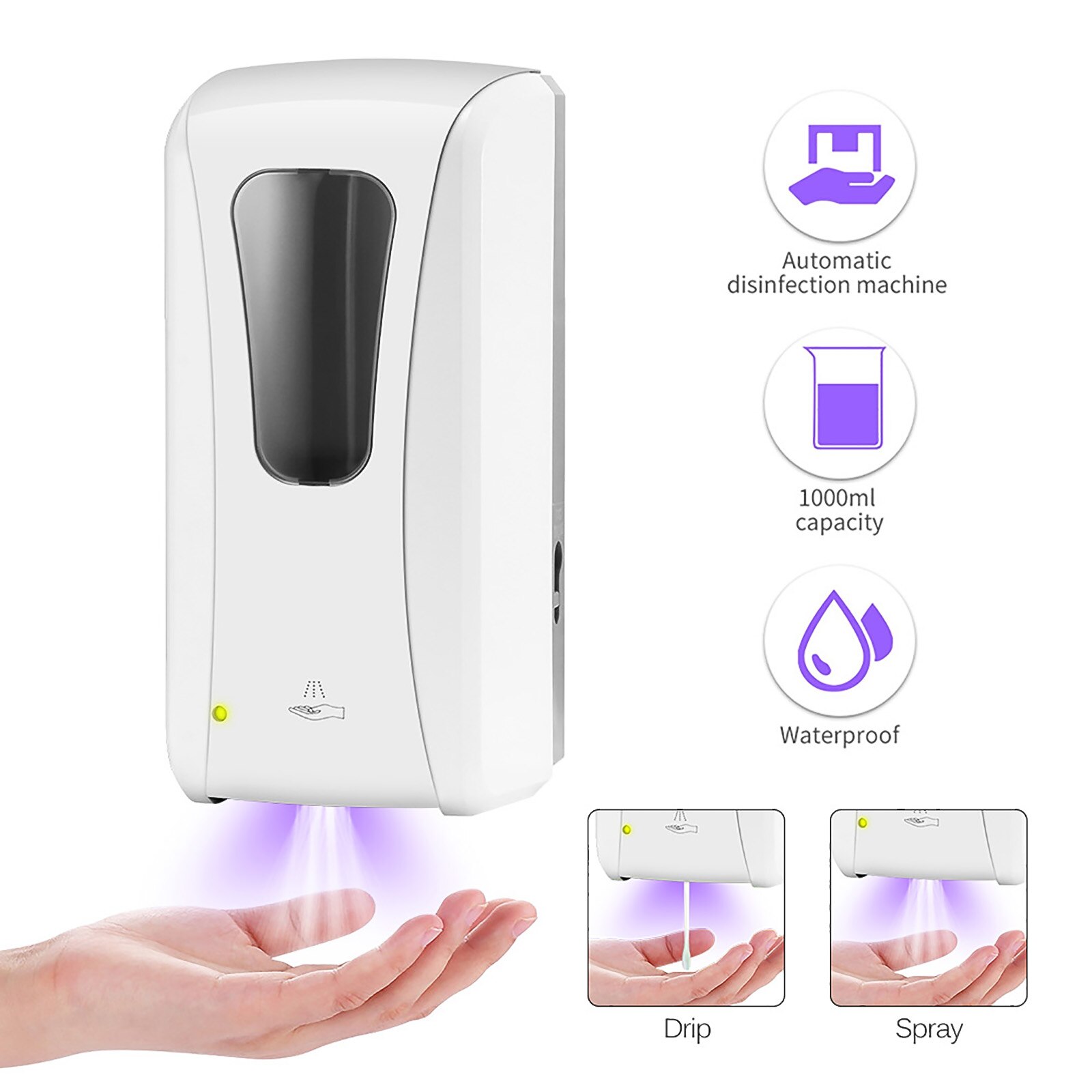 1000Ml Inductie Touchless Hand Desinfectie Machine Muur Gemonteerde Alcohol Mist Spray Cleaner Hand Hygiëne Automatische Sensor: WHITE