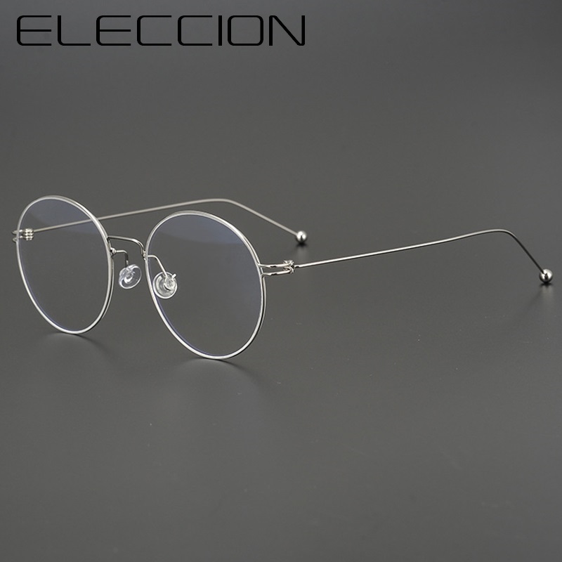 Óculos redondo vintage, armação de titânio puro para miopia, armação de óculos para prescrição óptica masculino, novo óculos sem parafusos, coreia, 2021