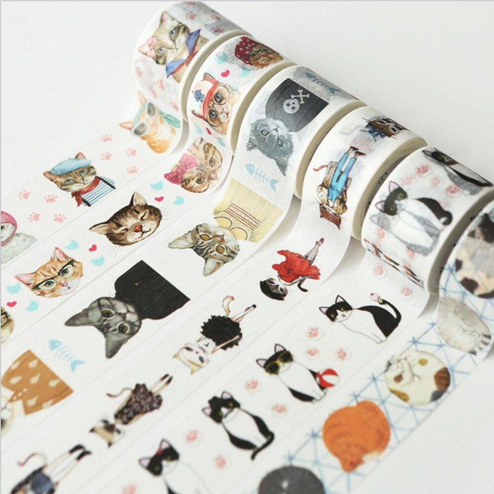 "cat school" 1 rulle maskeringstape washi tape smuk sød kawaii scrapbooking tape håndværk indretning wrap tape