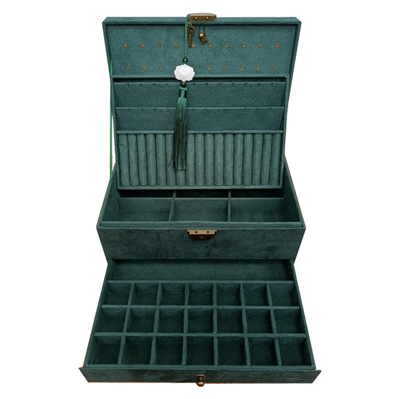 joyero Retro de terciopelo de con gran capacidad 2022 Color verde oscuro 4 modelos: Transparente
