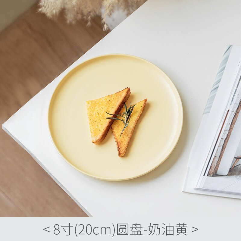 Platos de cerámica nórdicos para carne y pastel, platos creativos para el hogar, Plato de frutas, postre, vajilla de estilo occidental para carne: Cream Yellow / 9.5 inch