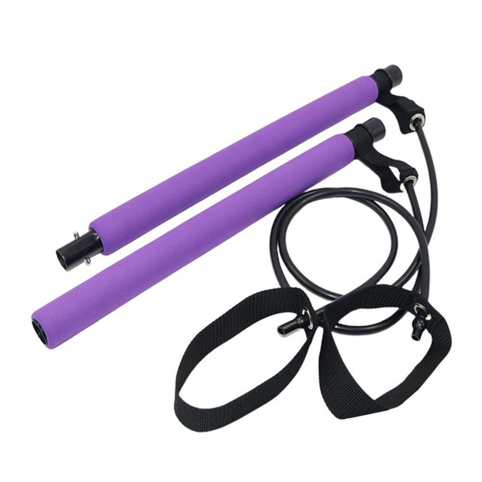 KoKossi 1Pcs Yoga Pilates Stick Bar with Resistance bands Portable Fitness Pilates Bar Crossfit Bodybuilding Rubber Tube Bands: Purple
