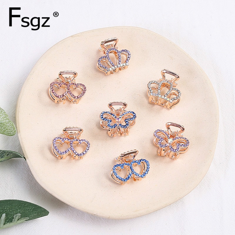 CZ Crystal Hairpin For Women Golden Alloy Hollow Out Heart Hair Claw Crown Rhinestome Crabs For Hair Mini Butterfly Hair Claw