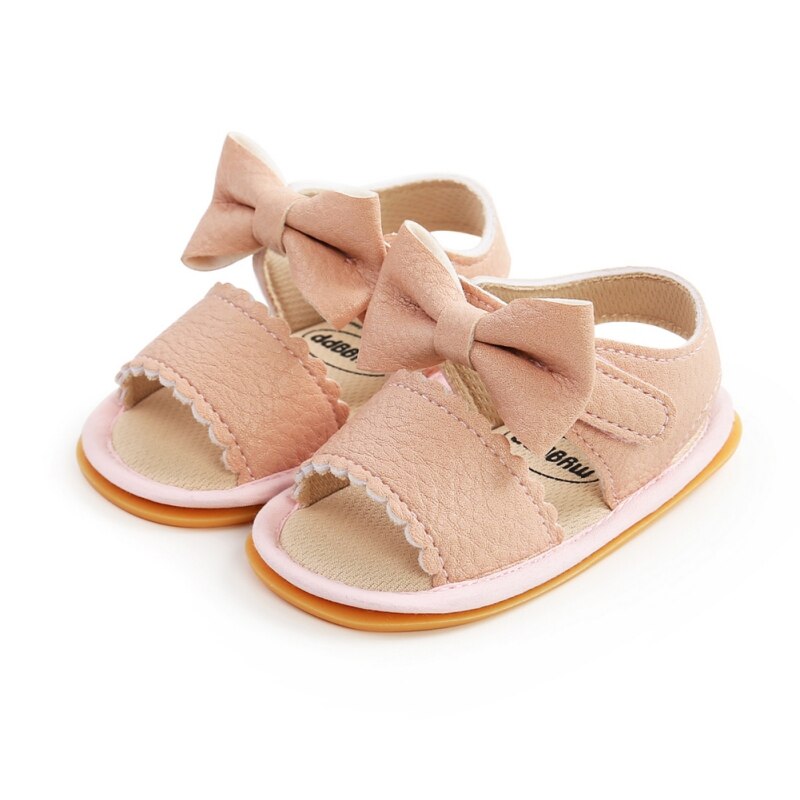 Sandales d'été à nœud papillon pour bébés filles de 0 à 18 mois, jolies chaussures de princesse en caoutchouc PU antidérapantes, pantoufles pour -nés, premiers pas
