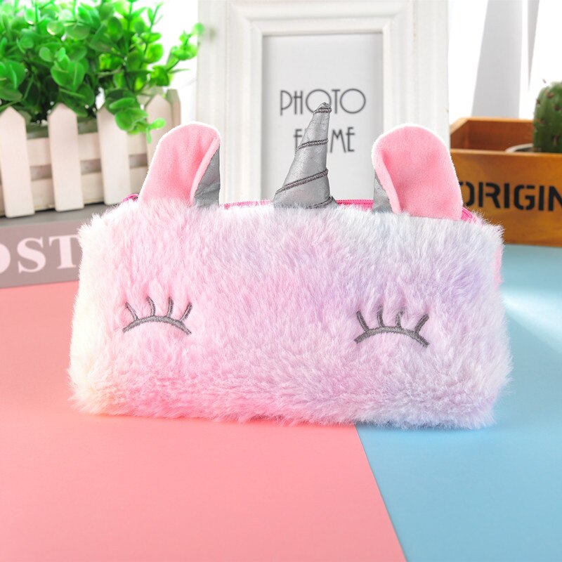 Licorne trousse scolaire Peluche trousse crayon Mignonne fourniture scolaire Colorée trousse kawaii scolaire Gros yeux pencil case: L