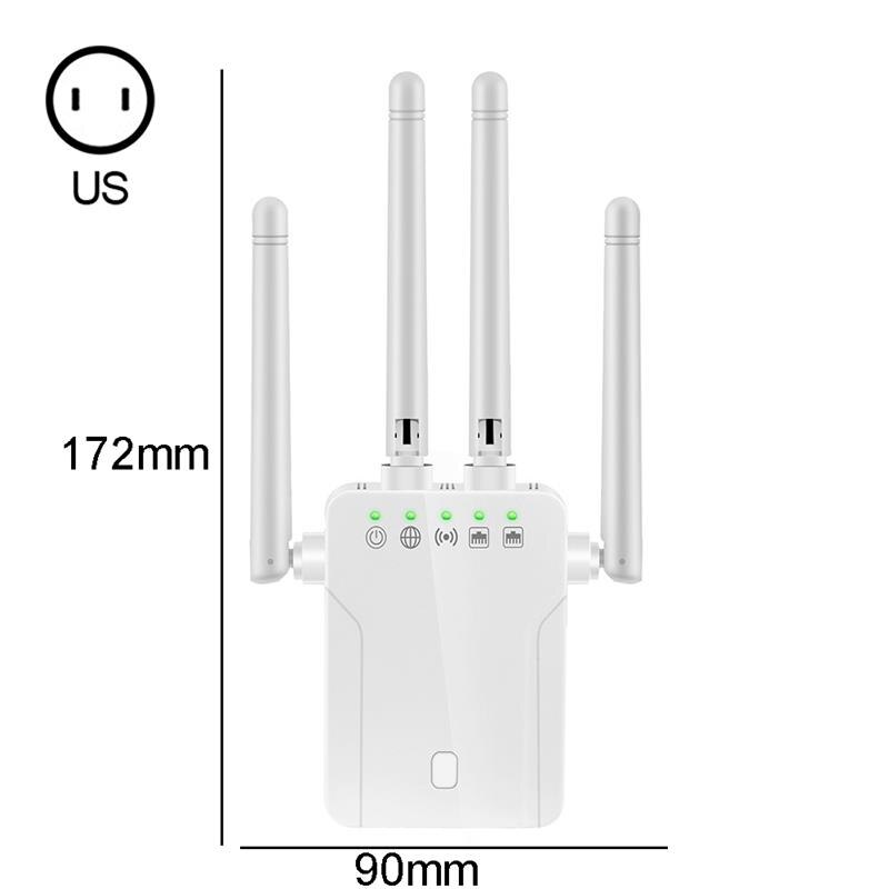 Wifi Repeater 1200Mbps Dual Band Wireless Wifi Signaal Range Extender Booster Met 2 Ethernet Poort 4 Antennes: US Plug