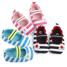 Pasgeboren tot 18 m Zuigelingen Baby Meisje Zachte Crib Schoenen Bloem Gestreepte Canvas Mocassin Prewalker Zool Schoenen Baby Meisje
