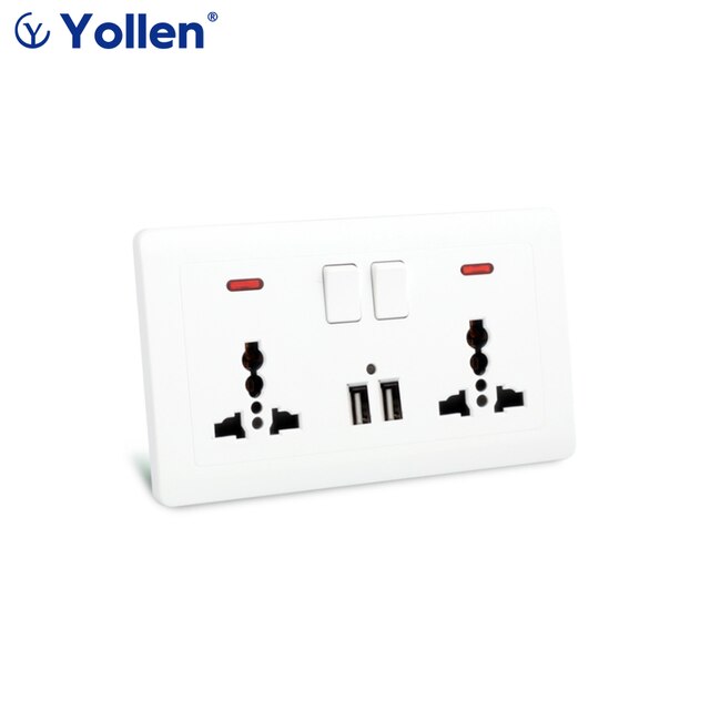 USB Power Socket, Many style Panel, Bedroom socket,AC110V-250V 13A Wall Embedded, Double usb Universal/UK/IN Standard Outlet: 2Universal USBswitch