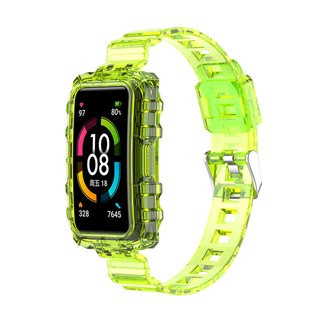 Tpu Transparant Smartband Pols Horlogeband Voor Huawei Band6 Kleurrijke Siliconen Horloge Band Voor Honor Band 6 Accessoires Armband: yellow / For Huawei band 6