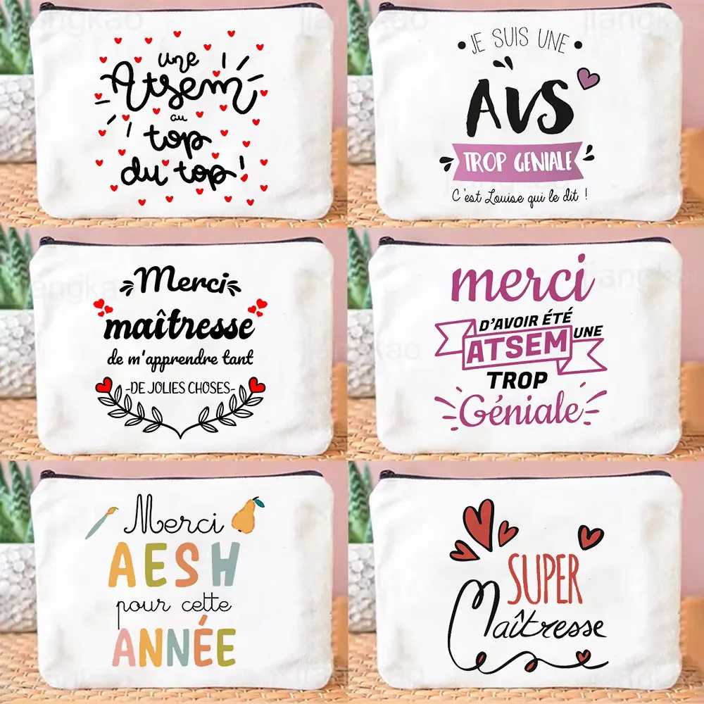 Franse bedrukte make-uptas Reizen Neceser Reistoilettas Organisator Schoolpotloodzakken Afstudeercadeau voor Maitresse Atsem Aesh Avs