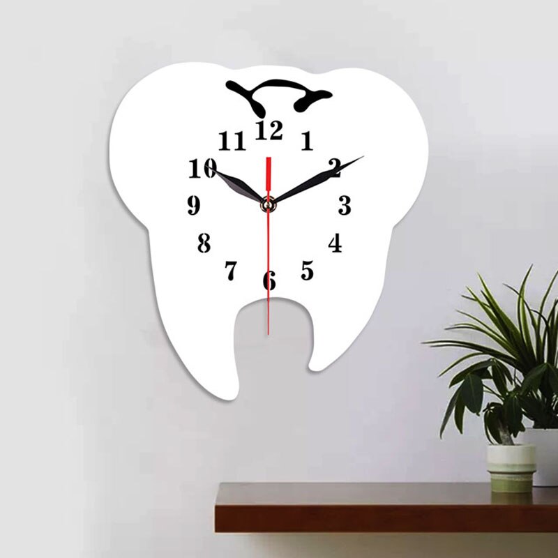 Timelike 2 Pcs Tooth-Shaped Wall Clock Dental Ornament Wall Clock 3D Acrylic Mirror Wall Sticker Home Decor ,