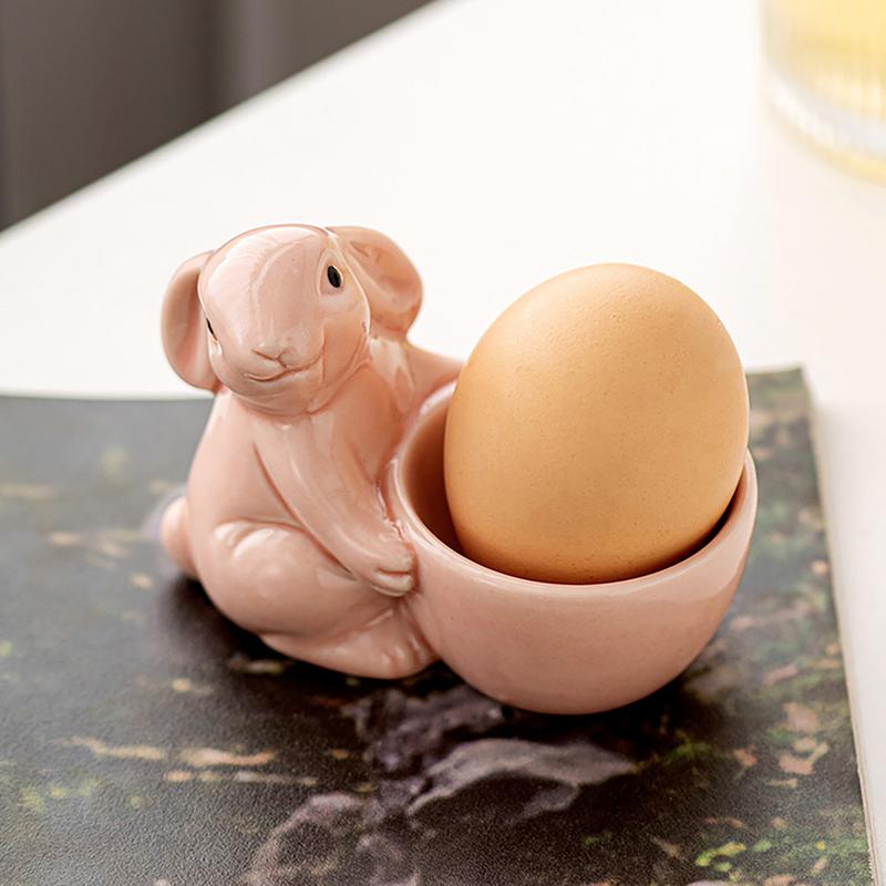Tasse à œufs en forme de lapin en céramique, support d'œuf en forme de lapin mignon, ornements de table, porte-œufs durs, conteneur d'outils pour œufs