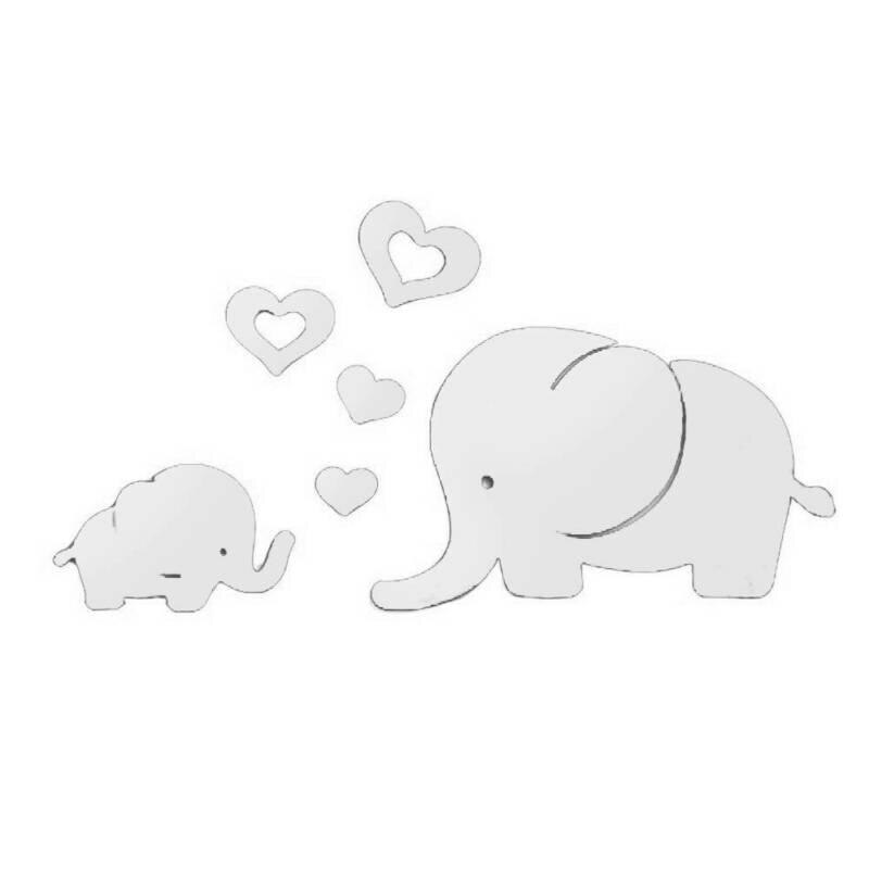 Spejl klistermærke kærlighed hjerte elefant selvklæbende kunst værelse dekorative væg boligindretning væg klistermærker: Sølv