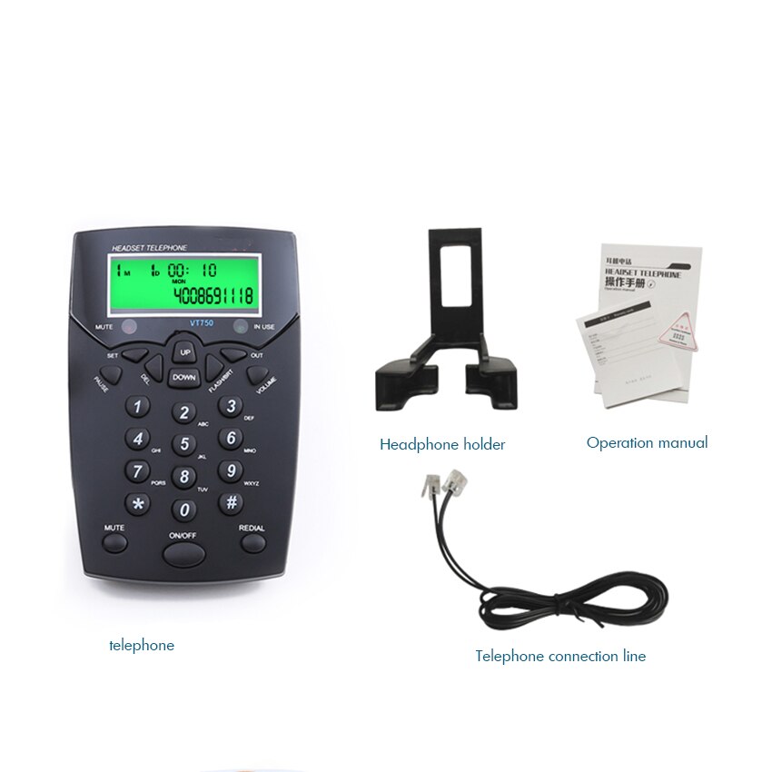 Handsfree Call Center Dialpad Corded Telephone with Monaural/Binaural Headset Headphones Tone Dial Key Pad for House Call Center