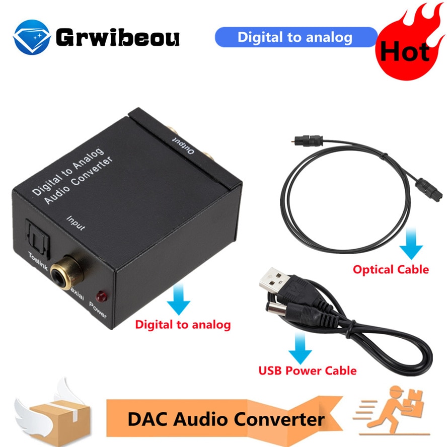 Grwibeou Digitaal Naar Analoog Audio Converter Optical Fiber Toslink Coaxiale Signaal Naar Rca R/L Audio Decoder Spdif Atv dac Converter