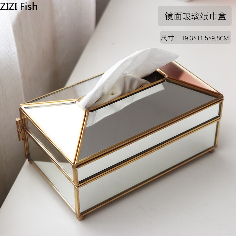Modern Style Mirror Glass Tissue Box Plating Process Tissue Storage Box Household Desktop Decoration Tissue Box