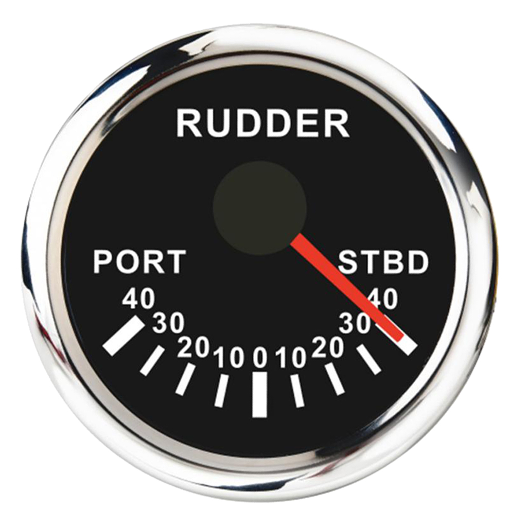 2 inch 52mm Rudder Angle Indicator Gauge 0-190ohm Signal with Backlight 12V/24V for Boat Marine Ship, Black Dial