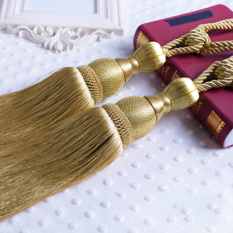 Grand rideau rétro de luxe, 1 paire, attaches à dos avec pompons, embrasses en corde, accessoires de décoration pour la maison: Black