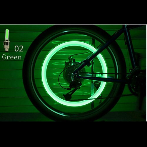 Led cykel nyhedslygter hjuldækventils cykellys cykling ridning sportseger sikkerhedsadvarselslampe forlygter baglygte: Grøn