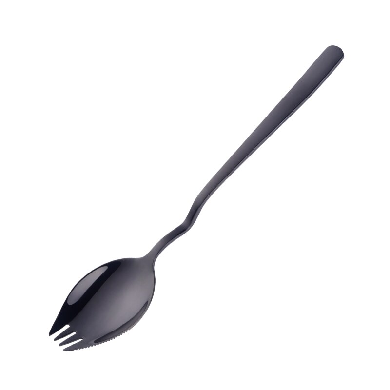 1/4 st sallad sporks 3 in 1 blandningssked gaffel kniv nudel frukt redskap hängande kopp skål spork dessert servis kit: Svart -4 st