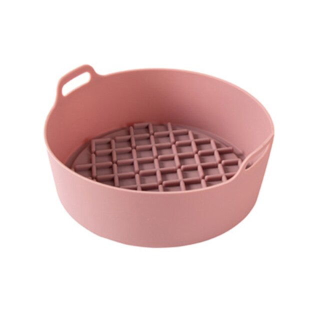 Airfryer Siliconen Pot Oven Bakplaat Gebakken Pizza Kip Mand Mat Ronde Vierkante Replacemen Air Friteuses Grill Pan Accessoires: Round Pink
