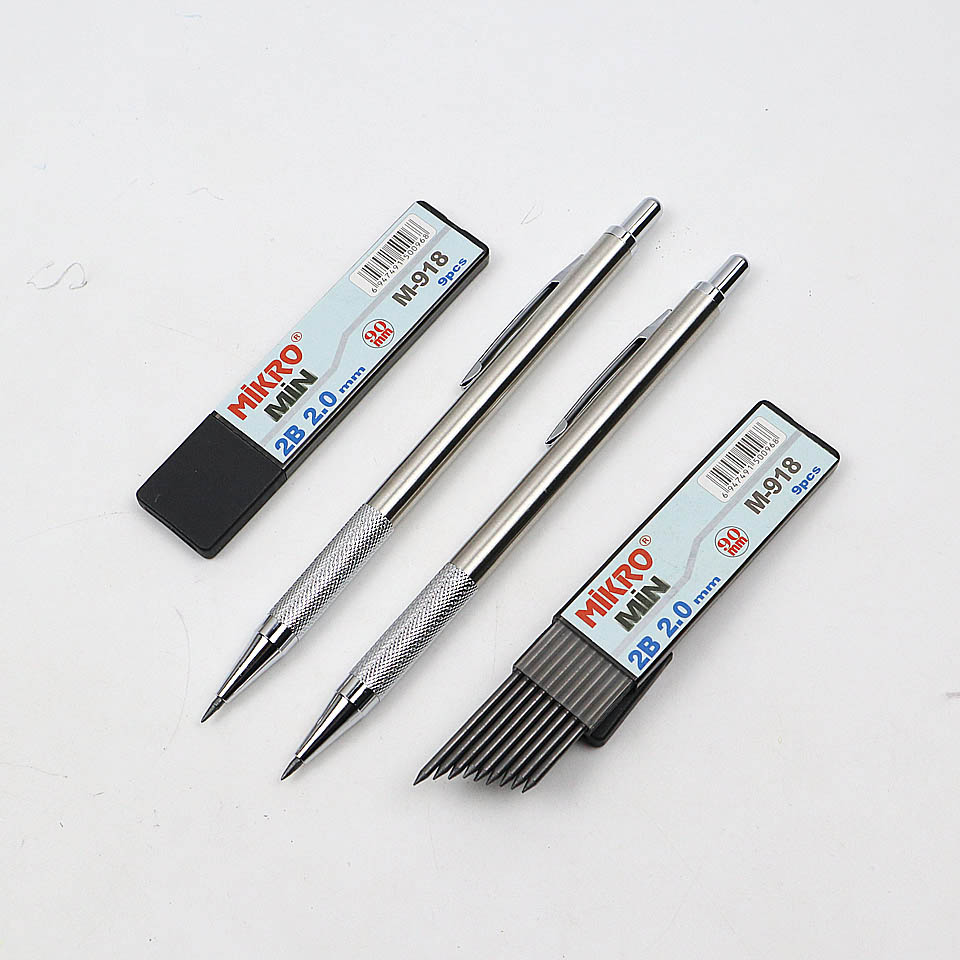 Metal Mechanical Pencil 2.0 Sketch Drawing Automatic Pencil Send 2 Pencil lead 2B For School Office Stationery
