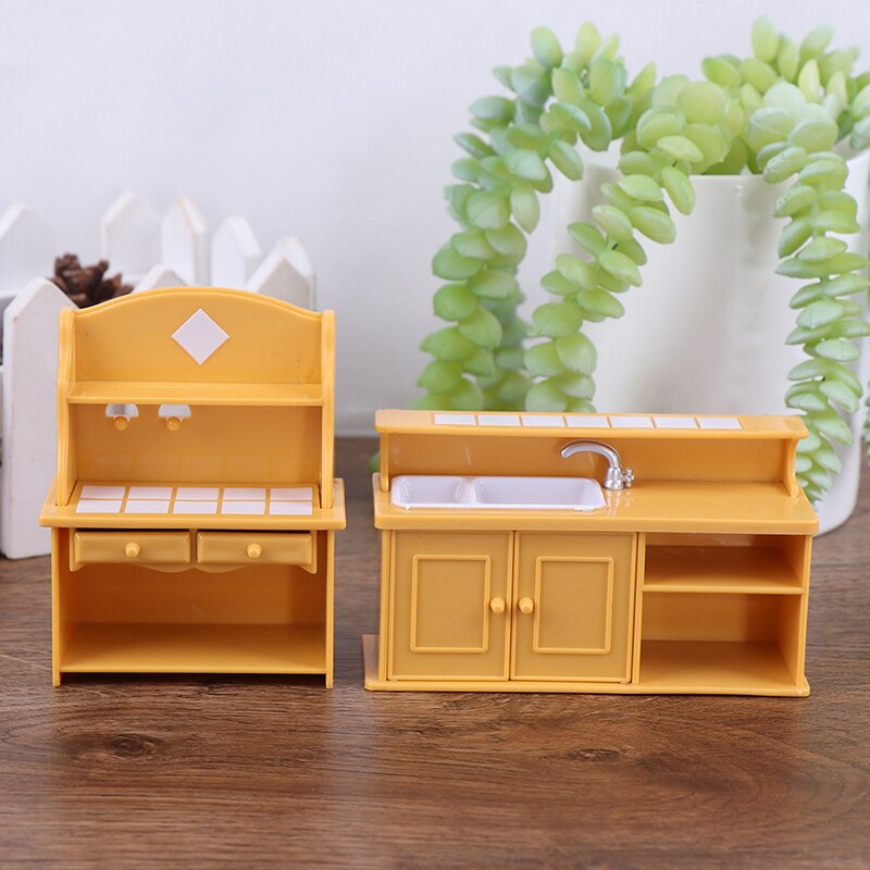 1/12 Dollhouse Mini Plastic Furniture Model Kitchen Dining Furniture Yellow Doll House Decoration Miniature Kitchen Accessories