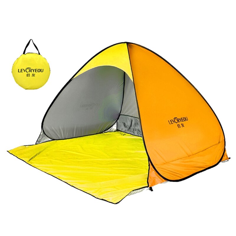 LEVORYEOU Beach Tent Up Automatic Open Tent Family Ultralight Folding Tent Tourist Fish Camping Anti-UV Fully Sun Shade: Yellow Orange