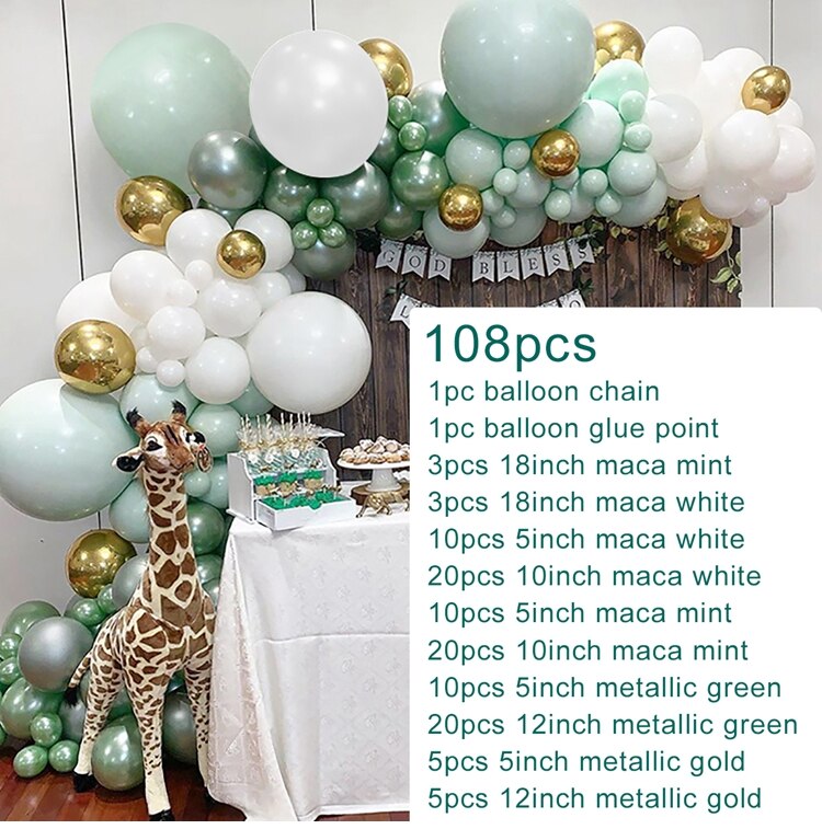 QIFU Grün Weiß Gold Ballon Girlande Bogen Bausatz Safari Dschungel Geburtstag Party Dekor freundlicher Hochzeit Geburtstag Ballon Baby Dusche Dekor: Ballon 17
