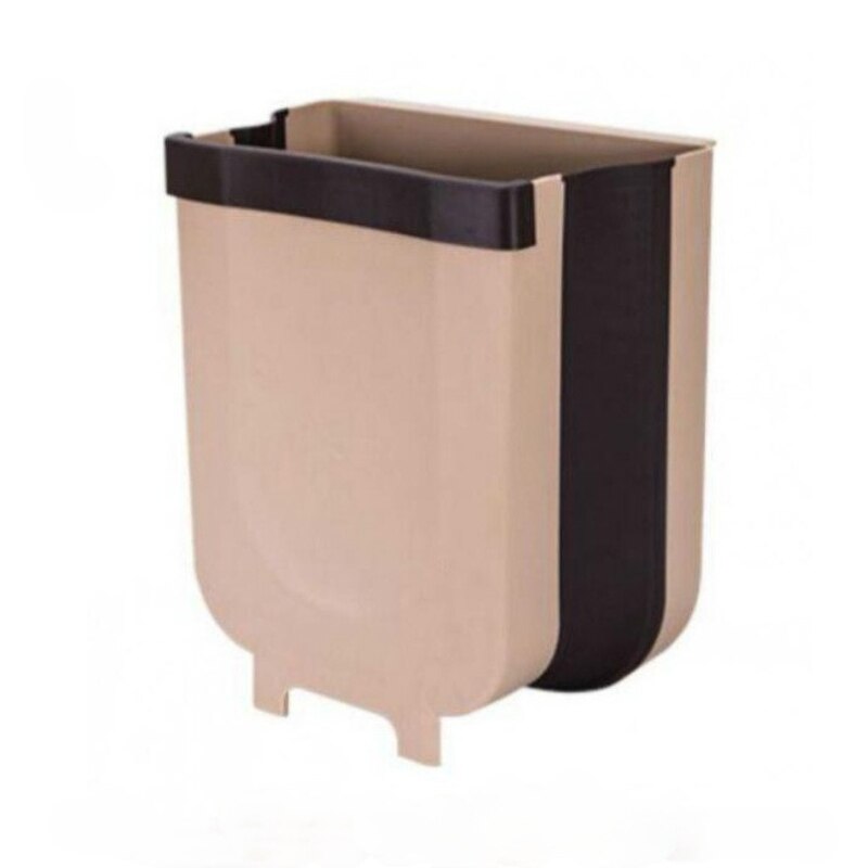 9L Foldable Trash Can Home Kitchen Supplies Kitchen Garbage Bin Foldable Car Trash Can Wall Mounted Trashcan Daily Necessities: brown-L