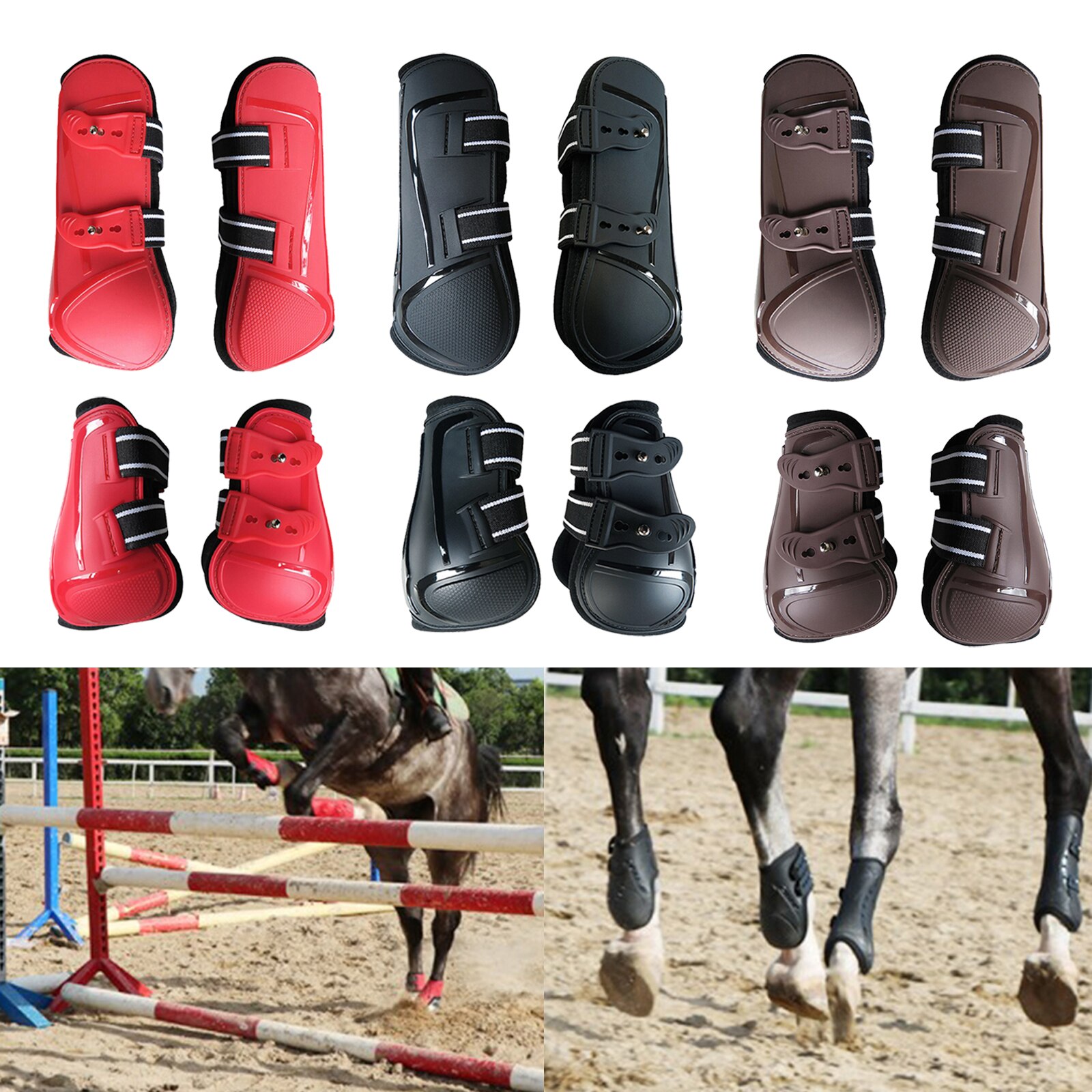 Horse Tendon Boots Set of 4 Training Exercise Jumping Dressage Equestrian Adjustable Brace Protective Guards Equipment