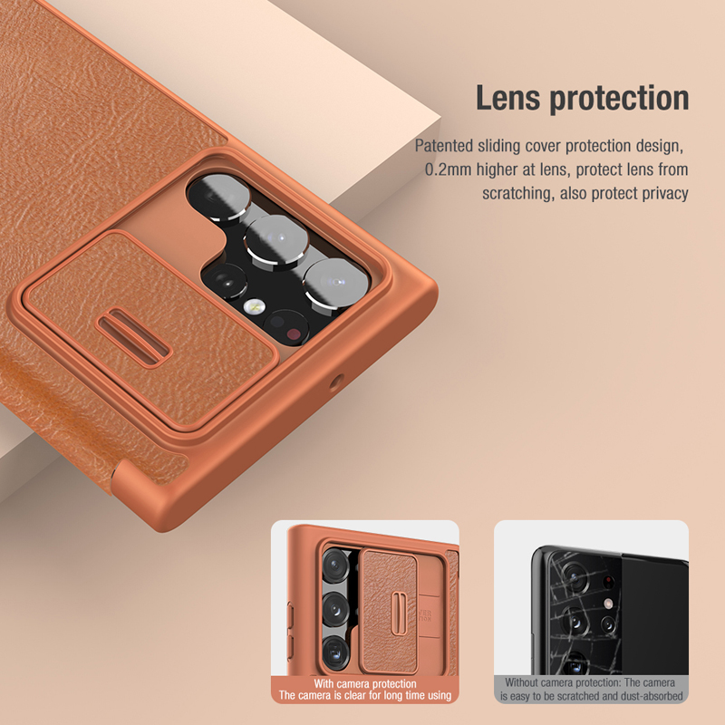 Voor Samsung S22 Ultra Nillkin Qin Leather Flip Cover Slide Camera Lens Bescherming Case Voor Samsung Galaxy S22 Plus Boek case